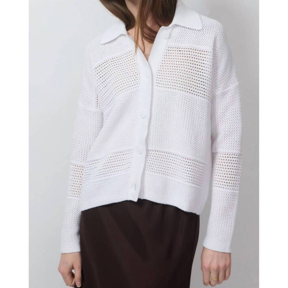 NEW KINROSS women's mixed texture collared cardigan in white